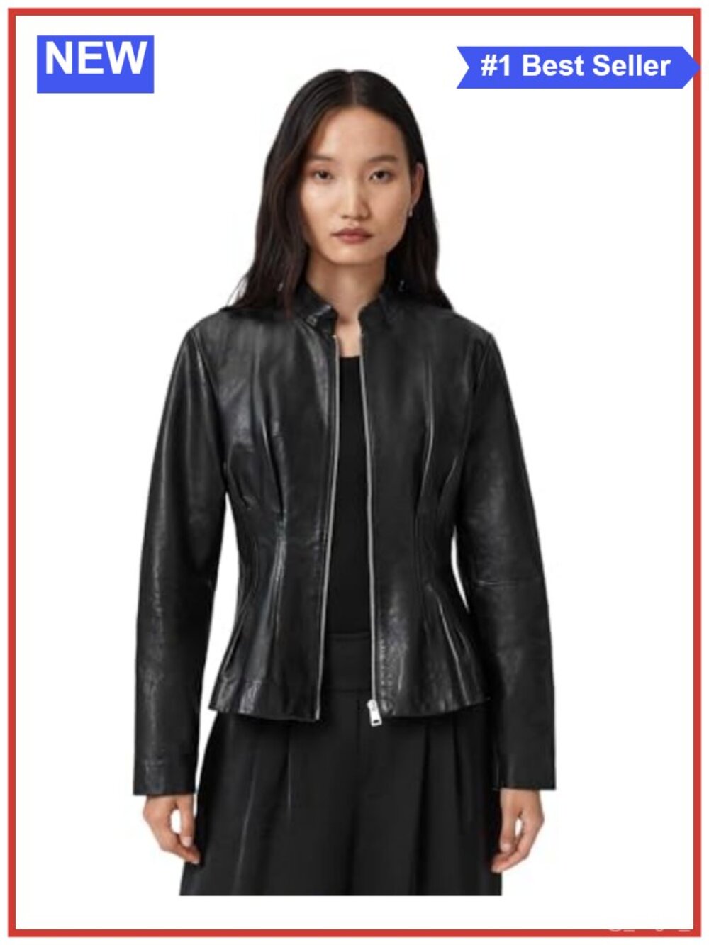 AllSaints Leather Jacket Zip Moto Style Long Sleeve Cold Weather